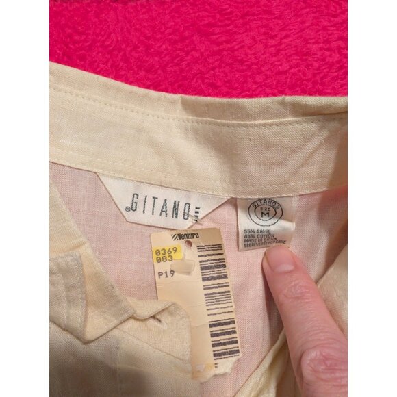 Vintage Gitano Missy Ramie Cotton Shirt M Cream Short Sleeve Button Front 90s - Picture 3 of 5